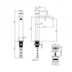 Bossini Teo M Смеситель для раковины TEO-M высокий 309 мм, с заглушкой 1/4 и гибкая подводка из нерж. стали,Nero opaco