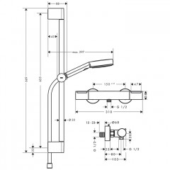 Hansgrohe Ecostat Душевой гарнитур с термостатическим смесителем, ручным душем и душевой штангой 65см, цвет: черный матовый