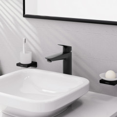 Hansgrohe Logis Смеситель для раковины, высокий, 1 отв., с донным клапаном, цвет: черный матовый