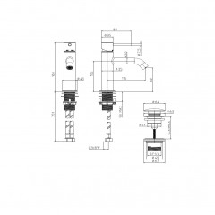 Bossini Teo M Смеситель для раковины с донным клапаном, гибкая подводка. стали, Oro satinato