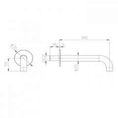 Bossini Nobu Настенный излив для ванны Nobu , 25 мм, соединение 1/2M.190 мм, цвет Mat brushed S.S.