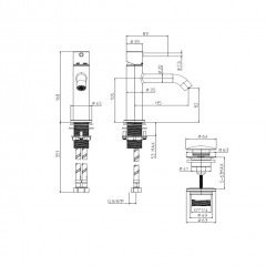 Bossini Teo M Смеситель для раковины с донным клапаном, гибкая подводка. стали, хром
