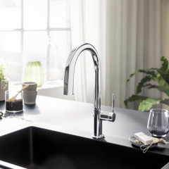 Hansgrohe Aqittura Смеситель для кухни, 1 отв., с вытяжным изливом 1jet и функцией фильтрации, цвет: хром