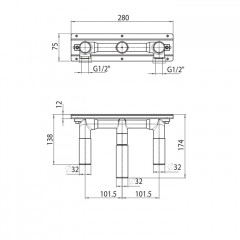 Bossini Nobu Встраиваемая часть монорычажного смесителя Nobu для ванны/душа, на два выхода с соединением для излива на ванну и душ, подключение к горя