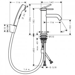 Hansgrohe Tecturis S Смеситель для раковины, 1 отв., EcoSmart+, с гигиеническим душем и шлангом 160см., цвет: черный матовый