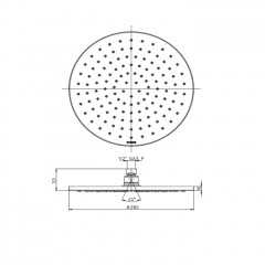 Bossini Nobu Душевая лейка из нерж. стали Nobu 280 мм самоочищающаяся на шарнире на 1/2 F..,цвет Mat brushed S.S.