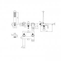 BOSSINI GILLO Комплект наружный для ванной GILLO, лейка Flat-one, Душевой держатель фиксированный из латуни, шланг из латуни 125 см.., цвет хром