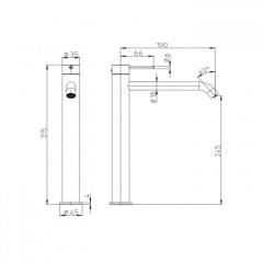 Bossini Nobu Смеситель ColdStart для раковины высокий, без донного клапана, c гибкой подводкой из нерж. стали, Mat brushed S.S.