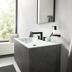 Hansgrohe Finoris Смеситель для раковины, 3 отв., с донным клапаном Push-Open, цвет: черный матовый