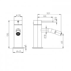 Bossini Nobu Смеситель ColdStart для биде Nobu, без донного клапана, c гибкой подводкой из нерж стали., Mat brushed S.S.