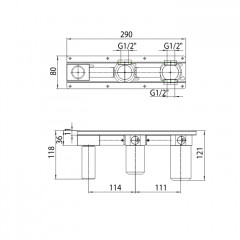 Bossini Nobu Встраиваемая часть настенного термостат.смесителя Nobu, переключение на 2 выхода с соед. для душа, подкл.к горячей и холодной воде 1/2 “.