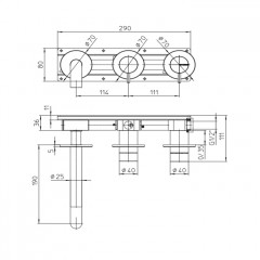 Bossini Nobu Наружная часть монорычажного смесителя для ванны Nobu с переключением на 2 выхода и изливом на ванну 190 мм., Mat brushed S.S.