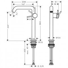 Hansgrohe Tecturis S Смеситель для раковины, на 1 отв., высокий, цвет: бронза матовая