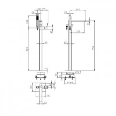 BOSSINI Aki Line Внешняя панель для ванной комнаты с колонной, настил пола AKI, лейка Cube, шланг из латуни 125 см. цвет хром