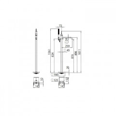 BOSSINI APICE Смеситель для ванны напольный, однорычажный, излив 259 мм., ручной душ, внешняя + внутренняя часть, цвет золото