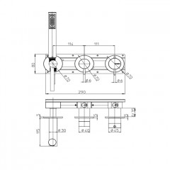 Bossini Nobu Встраиваемый монорыч. смеситель для душа Nobu, с перекл.на 2 вых, душ. набор Zen-Inox с гибким шлангом Cromolux 150 см.Mat brushed S.S.