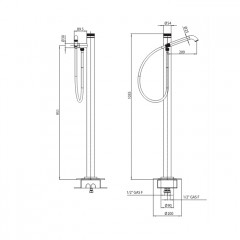 Bossini Nobu Смеситель прогрессивный напольный д/ванны Nobu из нержавеющей стали, высота 103 см х 54 mm.. цвет Mat brushed S.S.