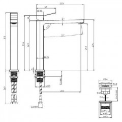 BOSSINI Aki Line Смеситель для раковины AKI-T высокий с донным клапаном 1/4 и гибкая подводка из нерж. стали 3/8., цвет черный матовый