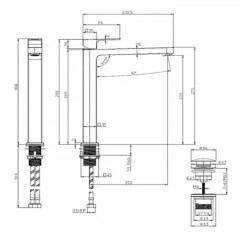 BOSSINI GILLO Смеситель для раковины GILLO-T высокий с донным клапаном 1/4 и гибкая подводка из нерж. стали, цвет черный матовый
