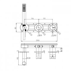 Bossini Nobu Встраиваемый термостат. смеситель для душа Nobu, с перекл.на 2 вых, душ. набор Zen-Inox с гибким шлангом Cromolux 150 см.Mat brushed S.S.