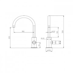 Bossini Nobu Смеситель ColdStart с боковым управлением и поворотным изливом, без донного клапана, цвет: Mat brushed S.S.