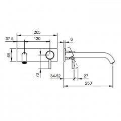 Fantini Nostromo Смеситель для раковины, встраиваемый, на 2 отв, без донного клапана, излив 250мм (наружняя часть), цвет: нержавеющая сталь