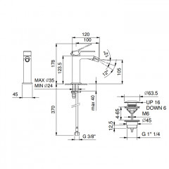 FANTINI MINT Смеситель для биде на 1 отверстие, однорычажный, с донным клапаном, цвет матовая натуральная сталь