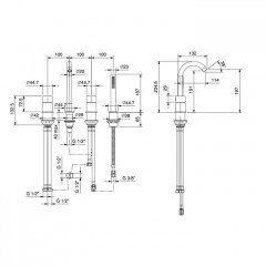 FANTINI AA/27 Смеситель для установки на борт ванны, однорычажный, с изливом и ручным душем, отделка матовая натуральная сталь