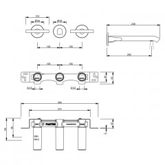 FANTINI SAILING Смеситель для раковины настенный встраиваемый, двухвентильный, внешняя часть, цвет Matt Gun Metal PVD