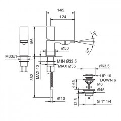 Fantini Milano Смеситель для биде, 1 отв., с донным клапаном, излив 125мм, цвет: матовая натуральная сталь