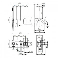 Fantini MYO Встраиваемый смеситель для ванны наружная часть, с ручной лейкой, цвет: хром