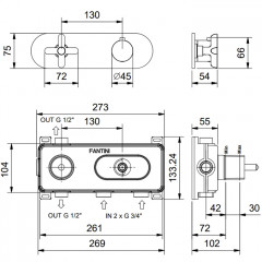 Fantini Icona Classic Встраиваемый термостат для душа на 2 источника, 3/4", (наружняя часть), цвет: Matt Copper PVD