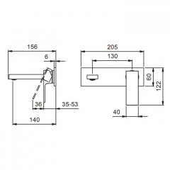 Fantini Mint Смеситель для раковины, встраиваемый, на 2 отв, без донного клапана, излив 140мм (наружняя часть), цвет: нержавеющая сталь