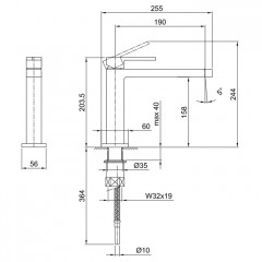 Fantini AR/38 Смеситель для раковины, 1 отв., без донного клапана, излив 190мм, цвет: хром