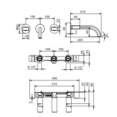 Fantini Venezia смеситель настенный -наружная часть, без ручек, цвет золото плюс