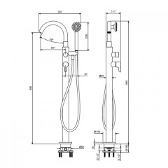 Fantini Icona Classic Смеситель напольный для ванны с ручной лейкой, цвет Matt Gun Metal PVD
