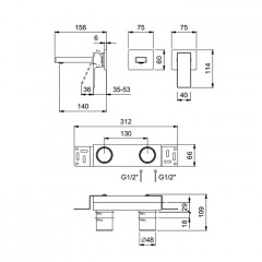 FANTINI MINT Смеситель для раковины настенный, однорычажный, излив 140 мм., внешняя часть, цвет черный матовый