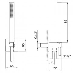 FANTINI MINT Душевой комплект с ручным душем, держателем с подводом воды и шлангом 1500 мм., цвет матовая натуральная сталь
