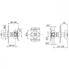 Fantini Внутренняя часть запорного вентиля, переключатель на 3 источника, 1/2''