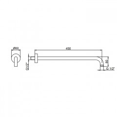 FANTINI Держатель верхнего душа 450 мм., настенный монтаж, цвет черный матовый