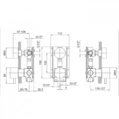Fantini AF/21 Смеситель для душа, встраиваемый, на 3 источника, (наружняя часть), цвет: Matt Gun Metal PVD