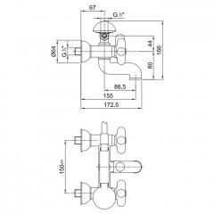 Fantini I Balocchi Смеситель для ванны, настенный, излив 155мм, с ручн.душем, цвет: белый матовый