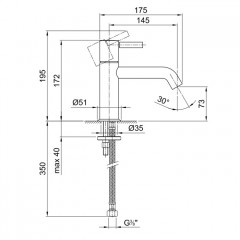 Fantini Nostromo Смеситель для раковины, 1 отв., без донного клапана, излив 145мм, цвет: нержавеющая сталь