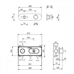 FANTINI SAILING Смеситель настенный встраиваемый, термостатический, с переключателем на 2 положения, внешняя часть, цвет Deep Black PVD