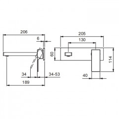 Fantini Mint Смеситель для раковины, встраиваемый, на 2 отв, без донного клапана, излив 190мм (наружняя часть), цвет: нержавеющая сталь