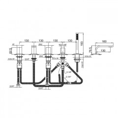 Fantini Venezia In Смеситель на борт ванны, 5 отв., с ручн душем, излив 160мм, цвет: Nickel PVD