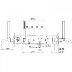 Fantini Cafe/Nostromo Смеситель для ванны, встраиваемый, на 2 источника, излив 150мм, (наружняя часть), цвет: хром