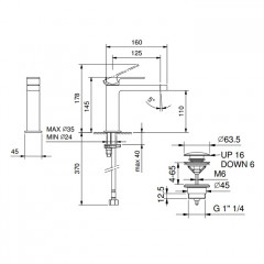 FANTINI MINT Смеситель для раковины на 1 отверстие, однорычажный, излив 125 мм., с нажимным донным клапаном, цвет черный матовый