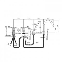 Fantini Nostromo Смеситель на борт ванны, 4 отв., с ручн душем, излив 195мм, цвет: черный матовый