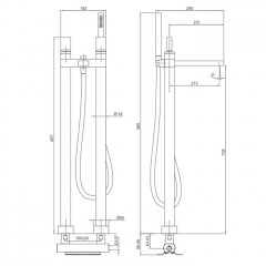 Fantini Venezia In Смеситель для ванны, напольный, с ручн душем, излив 215мм, (наружняя часть), цвет: Nickel PVD